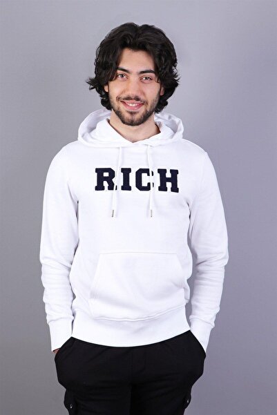 RICH GİYİM Πλούσιο ανδρικό φούτερ με κουκούλα με στάμπα από 100% βαμβάκι