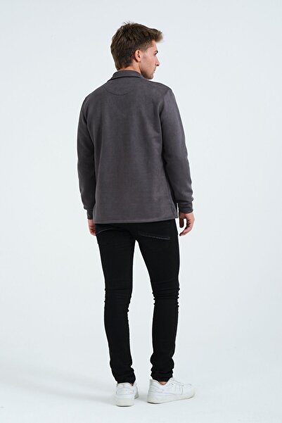 Rich Gri Erkek Süet Gömlek Tişört Üstü Kalın Gömlek Füme Ceket