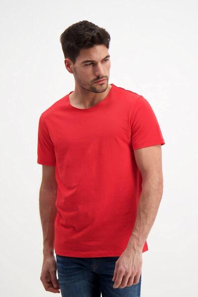 RICH GİYİM Red Men's Washed Basic T-shirt