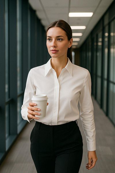 Rich Women's Ecru Hidden Button Detailed Slim Fit Trend Crepe Shirt