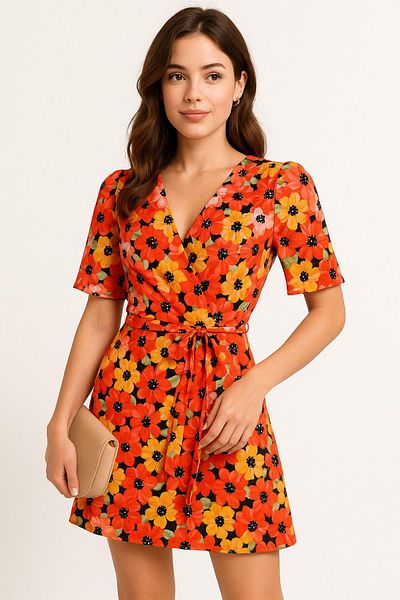 Rich Red Patterned Women's Mini Dress