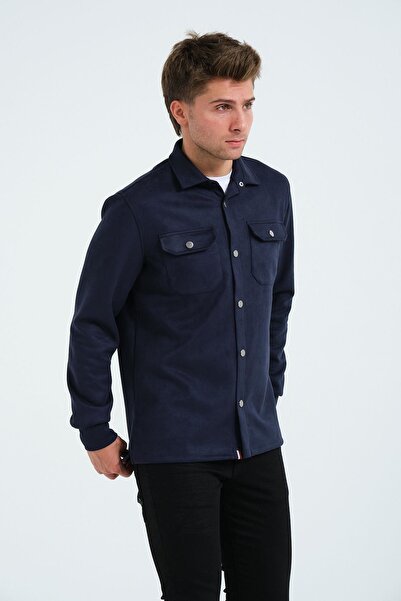 Rich Синя чоловіча замшева сорочка, футболка, товста сорочка, синій піджак