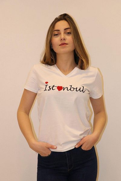 RICH GİYİM Πλούσιο γυναικείο μπλουζάκι με λαιμόκοψη 100% βαμβάκι