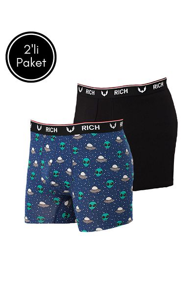 Rich Ανδρικό μοτίβο Lycra και μονόχρωμο πακέτο 2 Boxers
