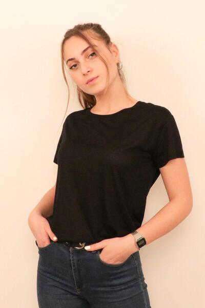 RICH GİYİM Tricou bogat pentru femei cu decolteu în formă de O Tricou 100% bu...