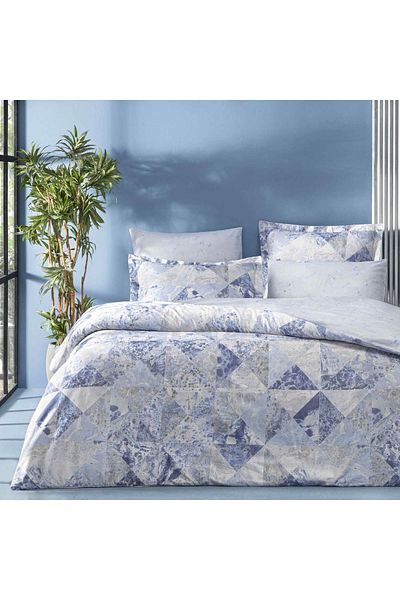 Linens Elation Cotton Satin Double Duvet Cover Set Blue