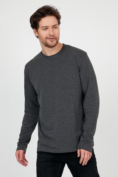 Jim Poweel Pánské základní triko s dlouhým rukávem v antracitové barvě