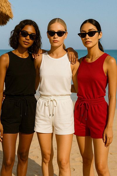 Rich Women's 3 Pack Black-White-Red Relaxed Fit Soft Fabric Elastic Waist Summer Mini Shorts with Pockets