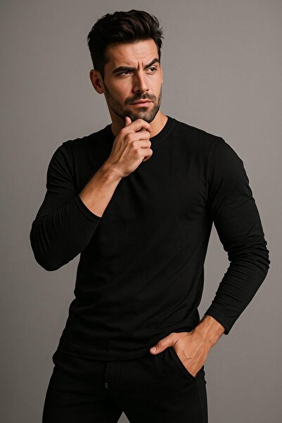 Rich Чоловічий велосипедний комір чорний боді 100% бавовна з довгими рукавами