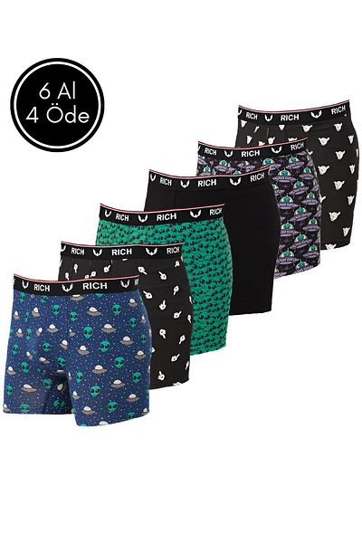 Rich Ανδρικά μοτίβα Lycra και μασίφ Πακέτο 6 Boxers
