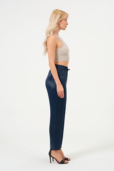 Rich жіночі брюки з високою талією з блискучого сатину