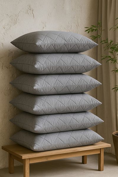 MOYA HOME Pillow Cushion Set Cotton 6-Piece Quilted Pillow Protector Gray