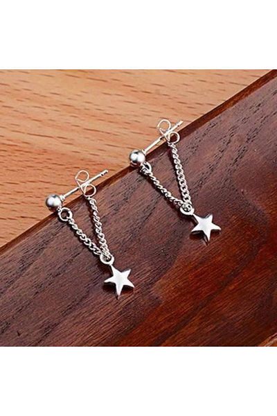 HISCOSMETIC Women's Silver Silver Star and Chain Detailed Dangle Earrings