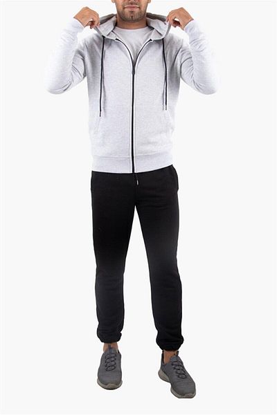 Rich Raised Zippered Hooded Gray Sweatshirt Fleece Cardigan