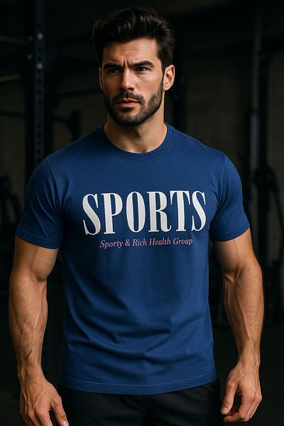 Rich Ανδρικό μπλουζάκι Navy Blue Basic με εμπριμέ λεπτή εφαρμογή 100% βαμβακερό μπλουζάκι