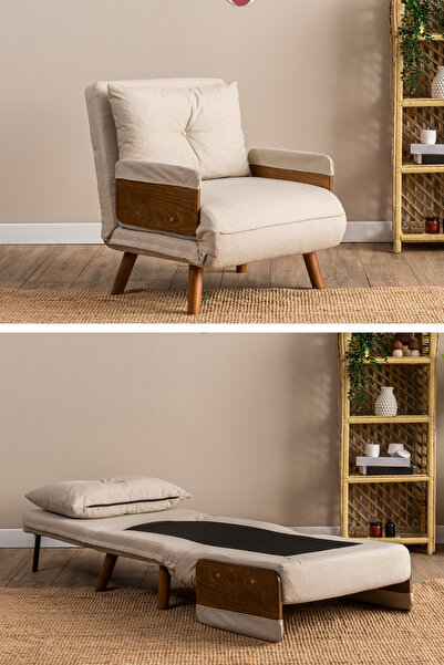 Pafu Cosmo Tekli Katlanır Yataklı Koltuk Keten Krem