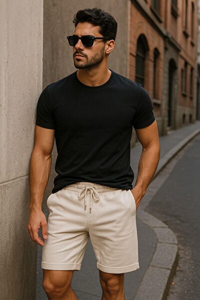 Rich Men's Elastic Waist Shorts with Lace Detail