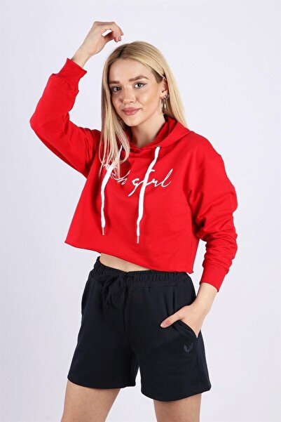 RICH GİYİM Red Women's Crop Sweatshirt