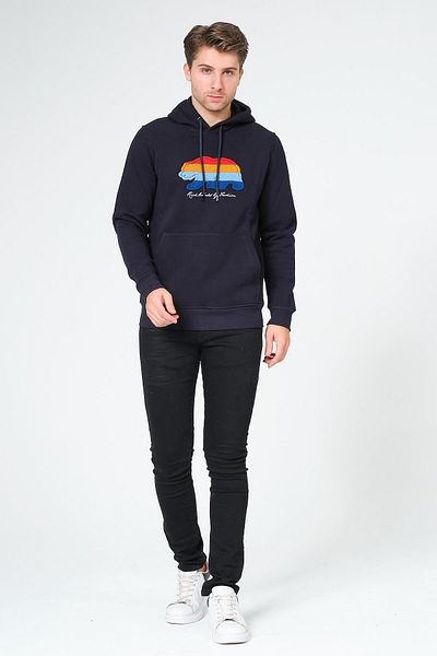 Rich Μπλε φούτερ με κουκούλα Fleece - Süzene Embroidery Bear Printed