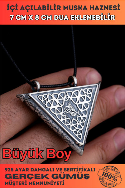 OSMANLI GÜMÜŞ Tuğralı Selçuklu Motifli Erkek Gümüş Cevşen Muska Kolye Haznesi...