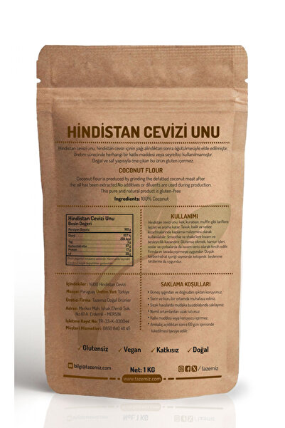 TAZEMİZ Hindistan Cevizi Unu 1 Kg - Glutensiz