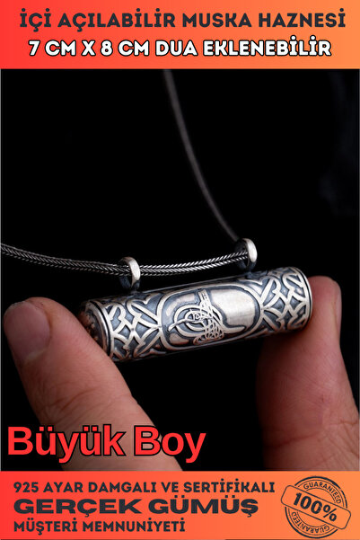 OSMANLI GÜMÜŞ Gümüş Muskalık Cevşen Silindir Büyük Boy Erkek Kolye