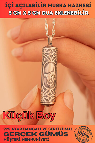 OSMANLI GÜMÜŞ Kadın Muska Cevşen Haznesi - Tuğralı Silindir Yuvarlak Gümüş Mu...