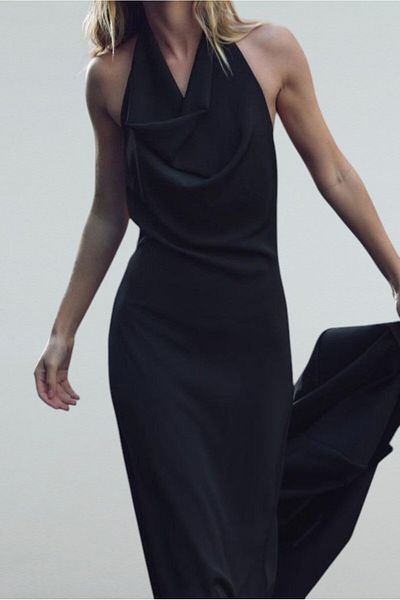OLSAMODA Women's Sleeveless Open Back Degaje Collar Lycra Fabric Long Dress