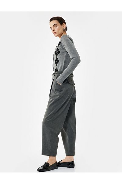 Koton Pantaloni oversize tip țigară cu talie înaltă, cu buzunare și curea