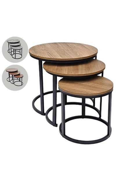 Generic Round Nest Of Three Tables (Black Metal Base)