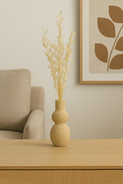 Modelce Doğal Traverten Dekoratif Vazo – Çift Boğumlu