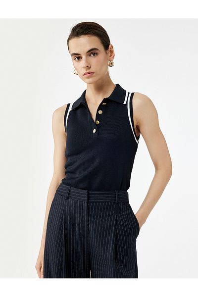 Koton Regular Fit Buttoned Sleeveless Polo Neck Knitwear Blouse