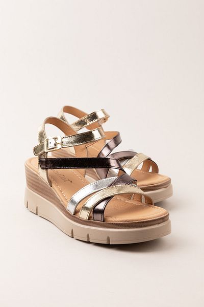 Gondol Women's Genuine Leather Platform Heels Comfortable Daily Sandals Tlh.1055 Metallic Combination
