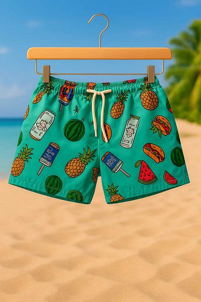 My Kids Wear Pantaloni scurți de baie pentru bebeluși și copii, din țesătură parașută cu model de fructe tropicale
