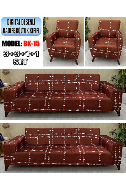 KILIFSAN DESENLİ KADİFE KUMAŞ 2 ADET ÜÇLÜ & ÇEKYAT- 2 ADET TEKLİ SET KOLTUK K...