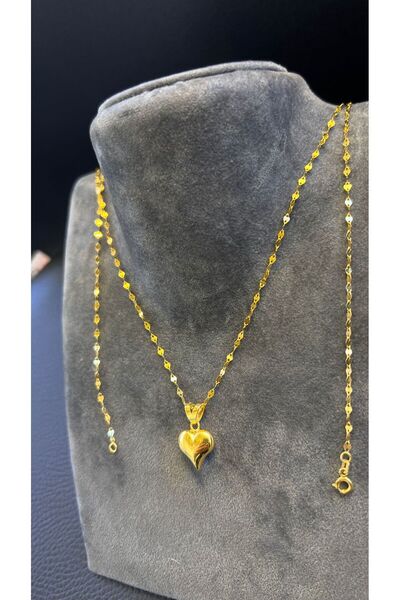 kuyumcu nurettin 3 gr (GRAM) Kalp Uçlu Aynalı Kolye Zincir 22 Ayar Altın 45 cm