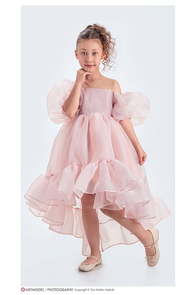 Baby Babyaden Tailed Karolin Cloth Low Balloon Sleeve Birthday Evening Dress Costume Girl Children Dress