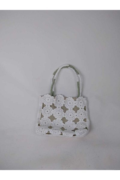 RELYA Geantă de umăr căptușită tricotată din lână albă pentru femei Lățime 31 CM Lungime 30 CM Adâncime 6 CM