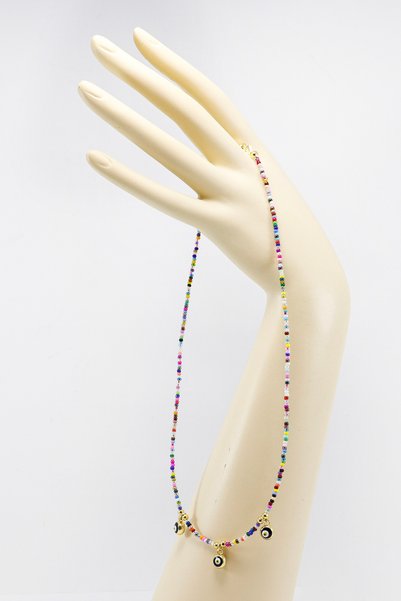biuti Colorful Sand Beaded Framed Evil Eye Beaded Bijoux Necklace, Gift Necklace