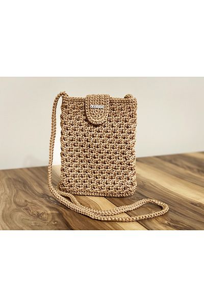 RELYA Women's Macrame Chickpea Color Strap Knitted Snap Pocket Mobile Phone Bag Width 14 cm Length 19 cm Depth 2 cm