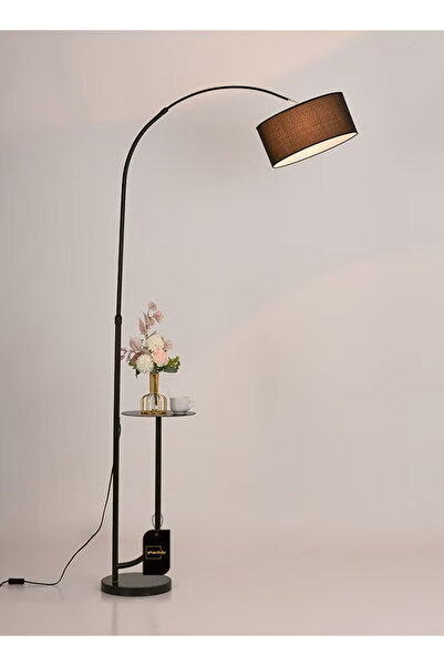 Primo Plus Natural Marble Floor Lamp With Shelf Black