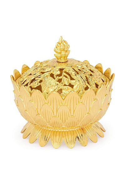 BLA BLA FOAM Burner for Aromatherapy Cones or Incense, Elegant Lotus Shape, Golden Color