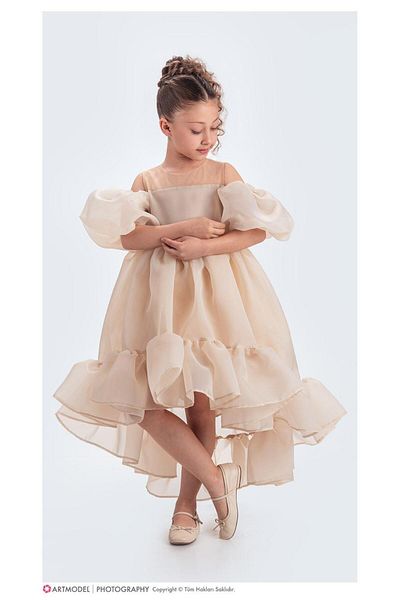 Baby Tailed Karolin Cloth Low Balloon Sleeve Birthday Evening Dress Costume Girl Children Dress
