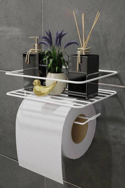 risingmaber Beyaz Yapışkanlı Tuvalet Kağıtlık, Wc Kağıt Tutucu, Raflı Tuvalet...