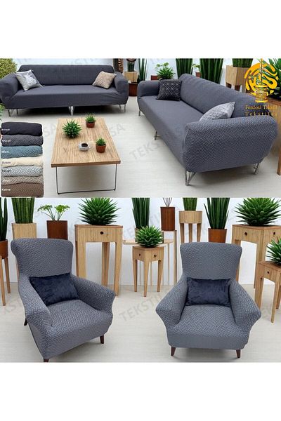 Tekstilsa Uğladesen 3,3,1,1 Elastic Sofa Cover |   Elastic Seat Cover |   Seat Cover Set Anthracite