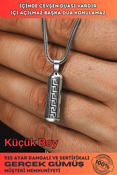 OSMANLI GÜMÜŞ Erkek Gümüş Cevşen Muska Zincir Geometrik Desenli