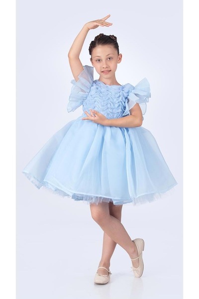 Mnk Baby&Kids Maronia Kız Çocuk Prenses Model Abiye Elbise - M00746 MAVİ