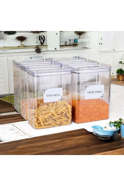 emdeco 6-Piece Vacuum Lid Acrylic Food Storage Jar Container and Box 3 Liter with Label Gift