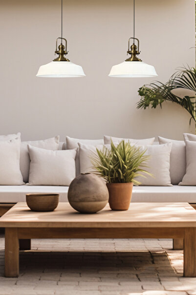 Bamyum İkili Beyaz İç Beyaz Asaletli Avize Eskitme Başlık Retro Sarkıt Lamba Mutfak Salon Kafe Avizeleri