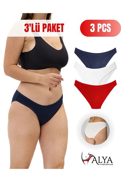 ALYA UNDERWEAR Chiloți slip pentru femei Bikini Mold - Bleumarin, Roșu, Ecru - Pachet de 3